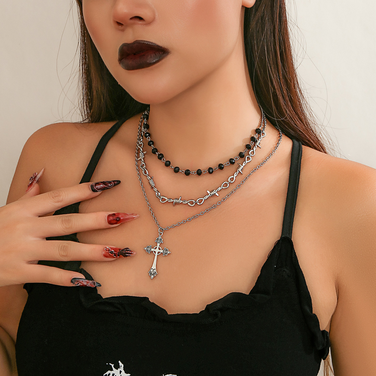 Jewelry: Hip Hop Neckchain Cross Pendant, Dark collarbone Chain, Gothic Sweet Cool Necklace, Unique