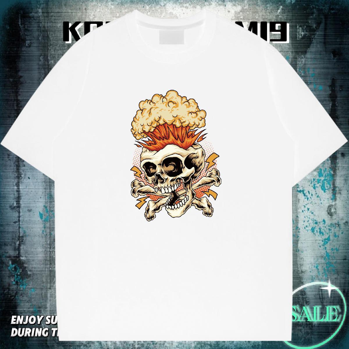 Wholesale T shirt 100% Cotton 230g skull Beach Graphic Breathable Short Sleeve Men Clothes T-Shirt Fashion New Tees