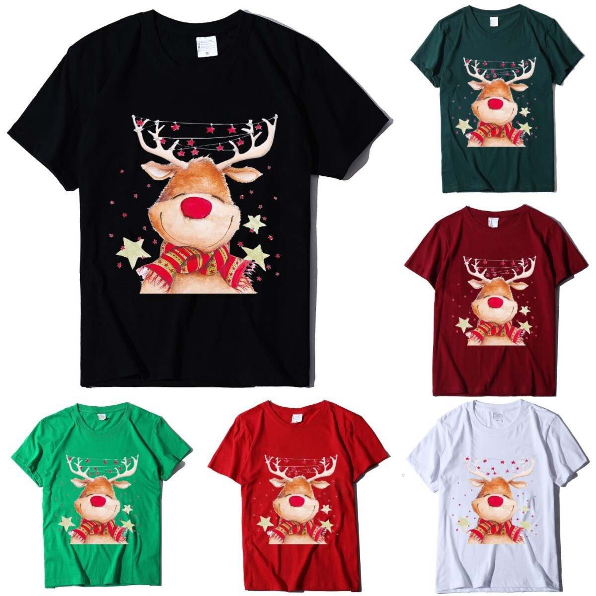 New Christmas Top Round Neck Elk Printed Women's T-shirt dongdumaoyi