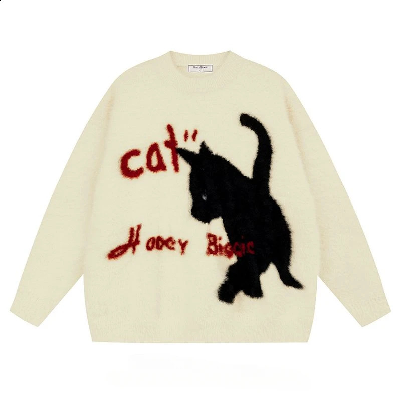 Hikigawa Streetwear Chic Fashion Cartoon Cat Print Women Sweaters Autumn Sweet Cool Vintage Y2k Knitted Pullover Tops Ropa Mujer 240824