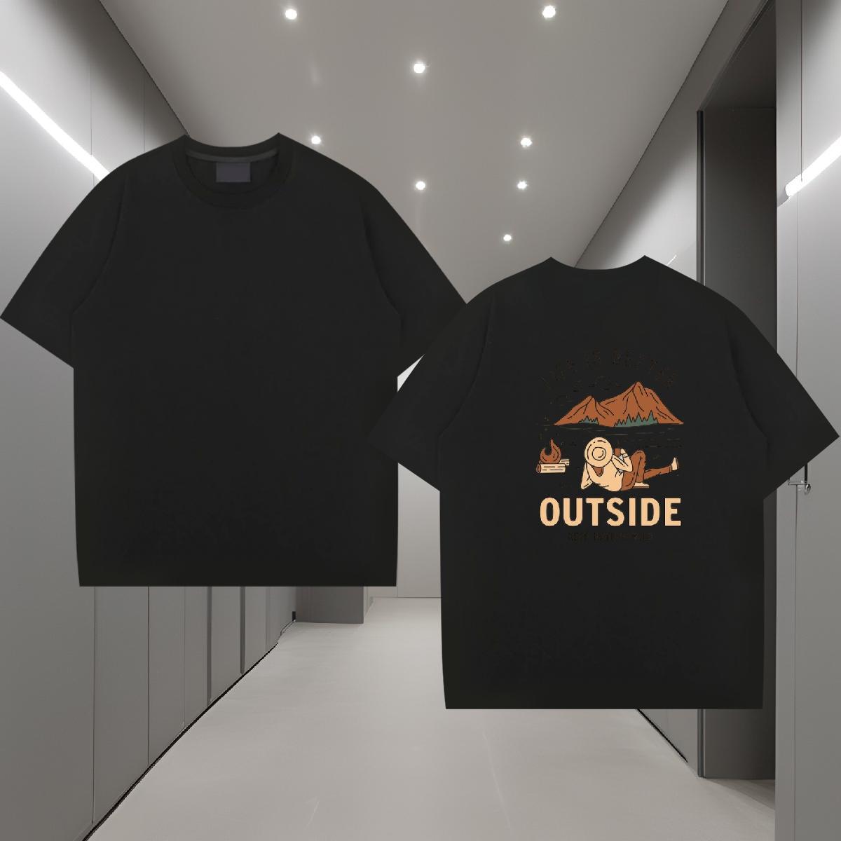 Loose Fit T shirt 100% Cotton 230g mountains Street Wear DIY Logo Oversized Round Neck Short Sleeve Tshirt for Man Woman Custom Tops Tees