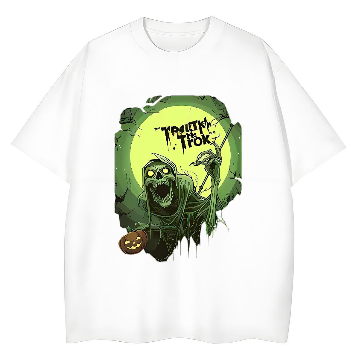 TOP Quality Men T Shirts 230g Pure Cotton halloween Casual Floral Print Breathable Short Sleeve Tshirt for Man Woman Fashion Clothes