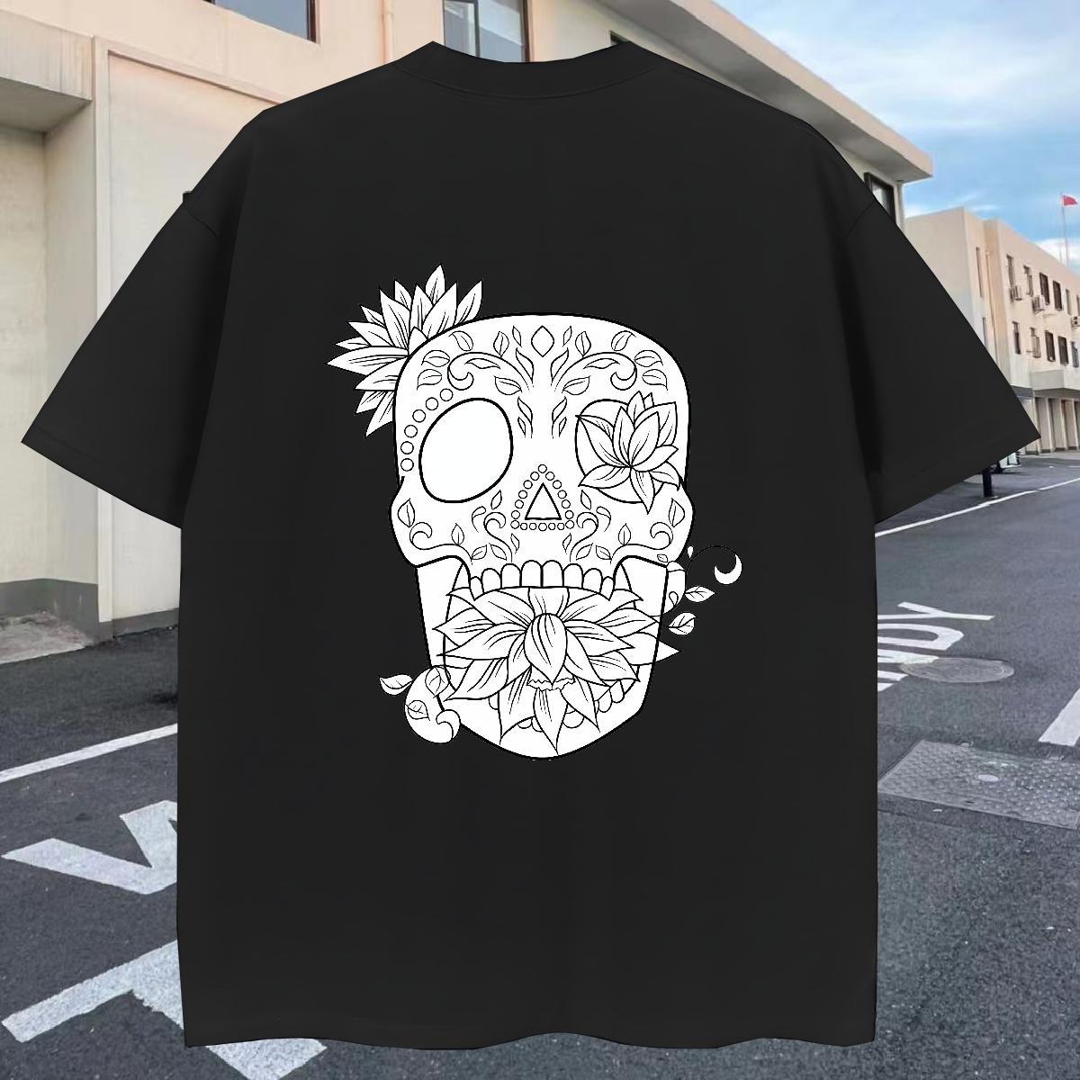 Soft T Shirt For Man 230g Cotton skull Street Casual Anime Crew Neck Breathable Couples T Shirts 2024 New Tops