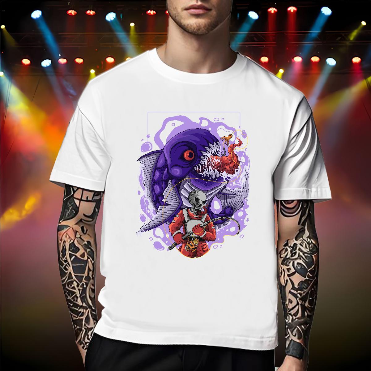 Popular Men T Shirts 230g Cotton skull Summer Casual Cartoon Print O Neck Short Sleeves Tshirts 2024 New Tops Tees