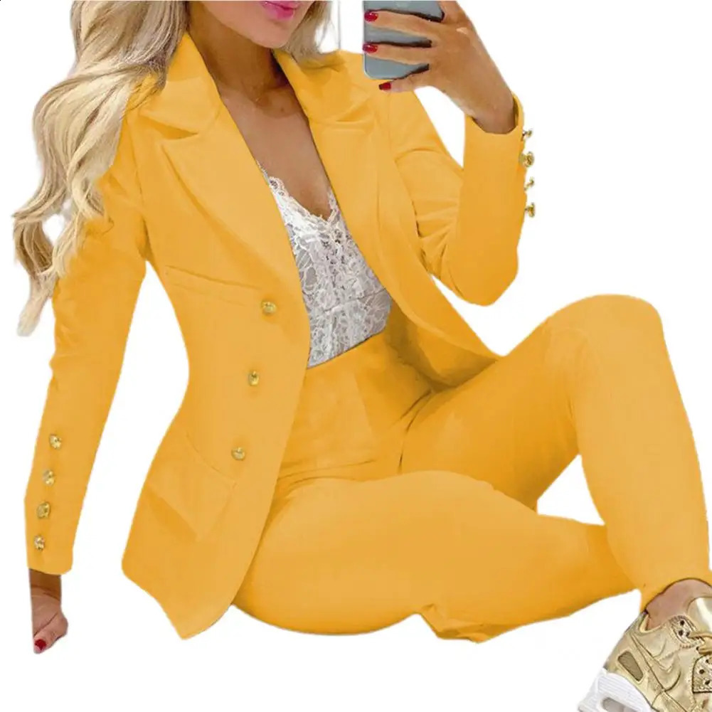 1/2 Pcs/Set Fabulous Formal Women Suit Long Pants Formal Pants Suit Cardigan Solid Color Long Sleeve Blazer Suit Slim 240826