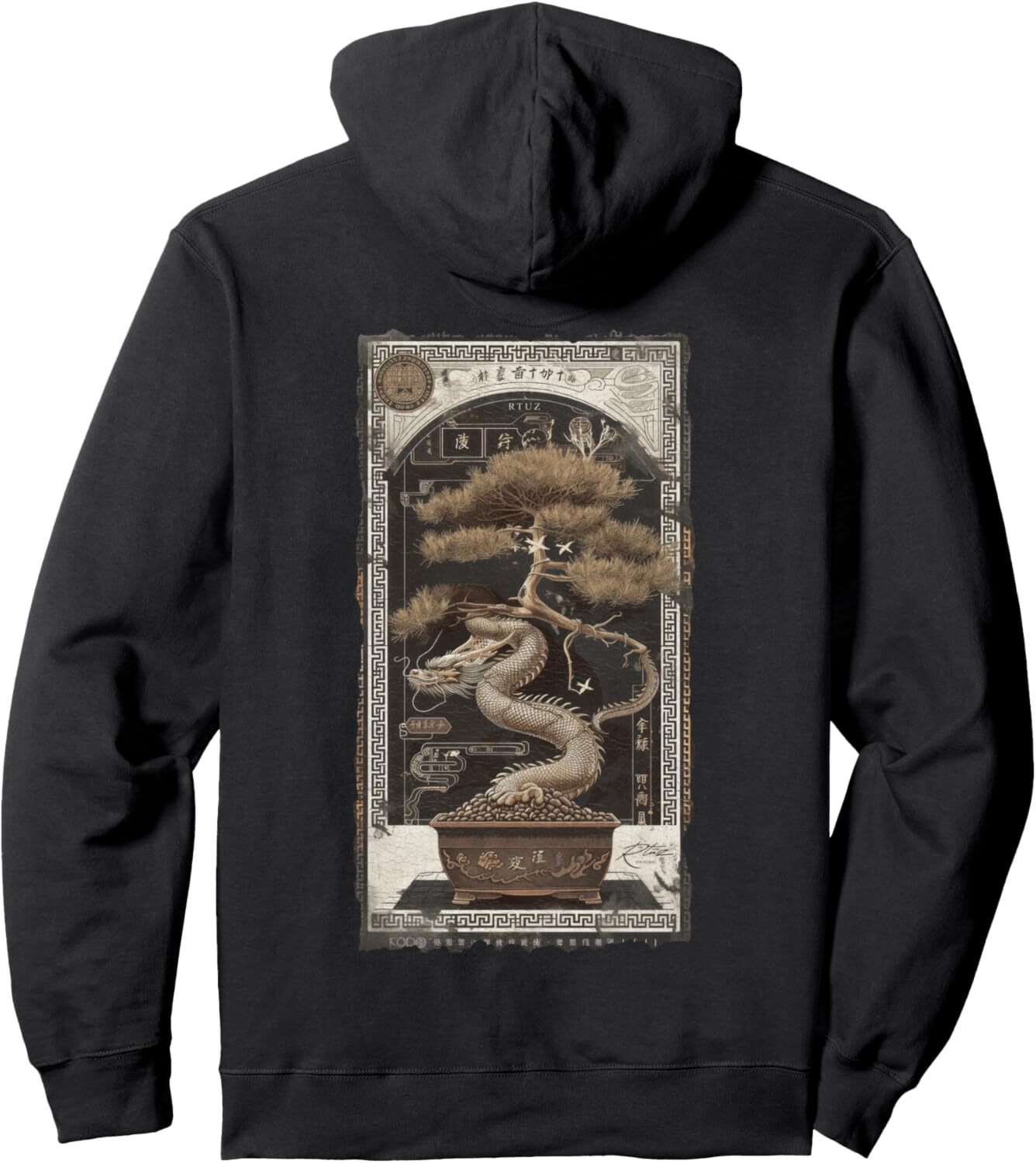 Hoodie for Mens Womens Elegant back print chinese bonsai dragon Pullover Hoodie Graphic Hoodies sweatshirt Pullover Long Sleeve