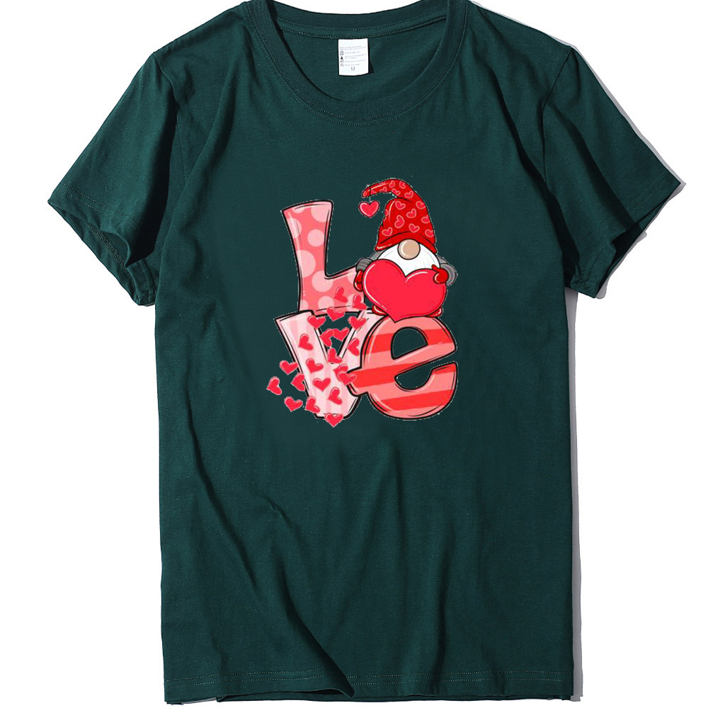 Women's T-shirt with LOVE letter and heart print round neck, multi-color series short sleeved shirt dongdumaoyi