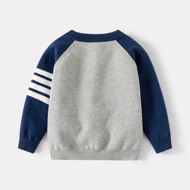 Spring and autumn knitted cardigan woolen sweater childrens striped clothing boys and girls sweaters colorful blocked sleeves childrens winter clothin