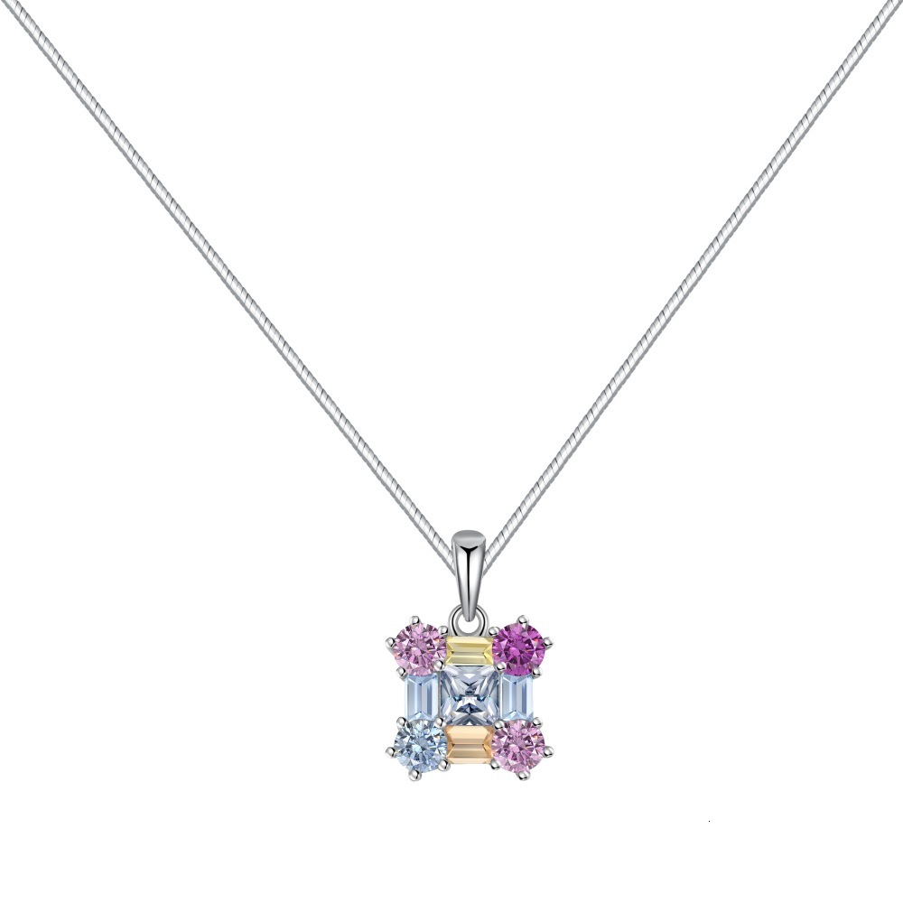 Korean version of new S sterling sier necklace with geometric colored zircon inlay and versatile design for women's snake bone chain