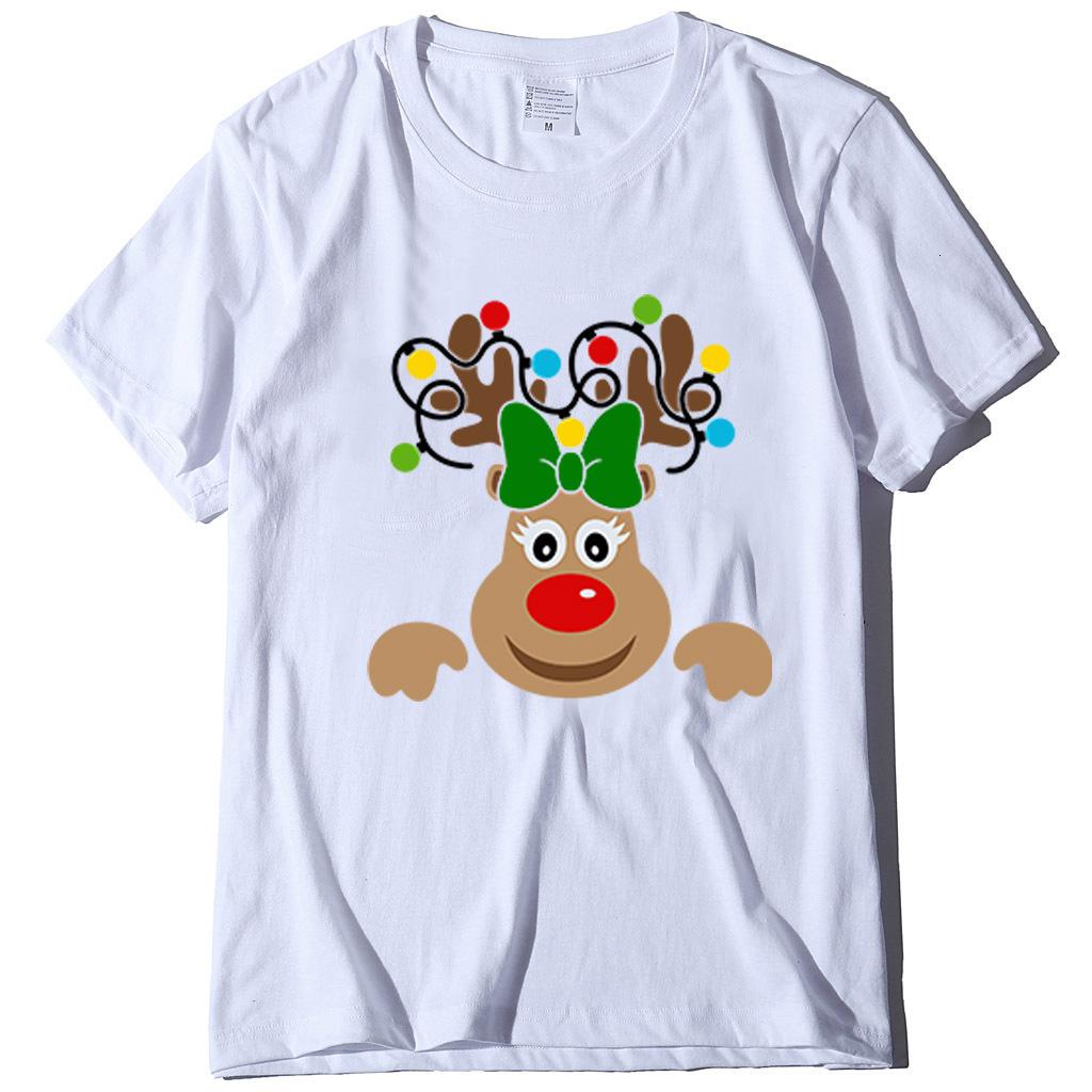 Autumn round neck fashion Christmas deer cartoon women's short sleeved shirt dongdumaoyi