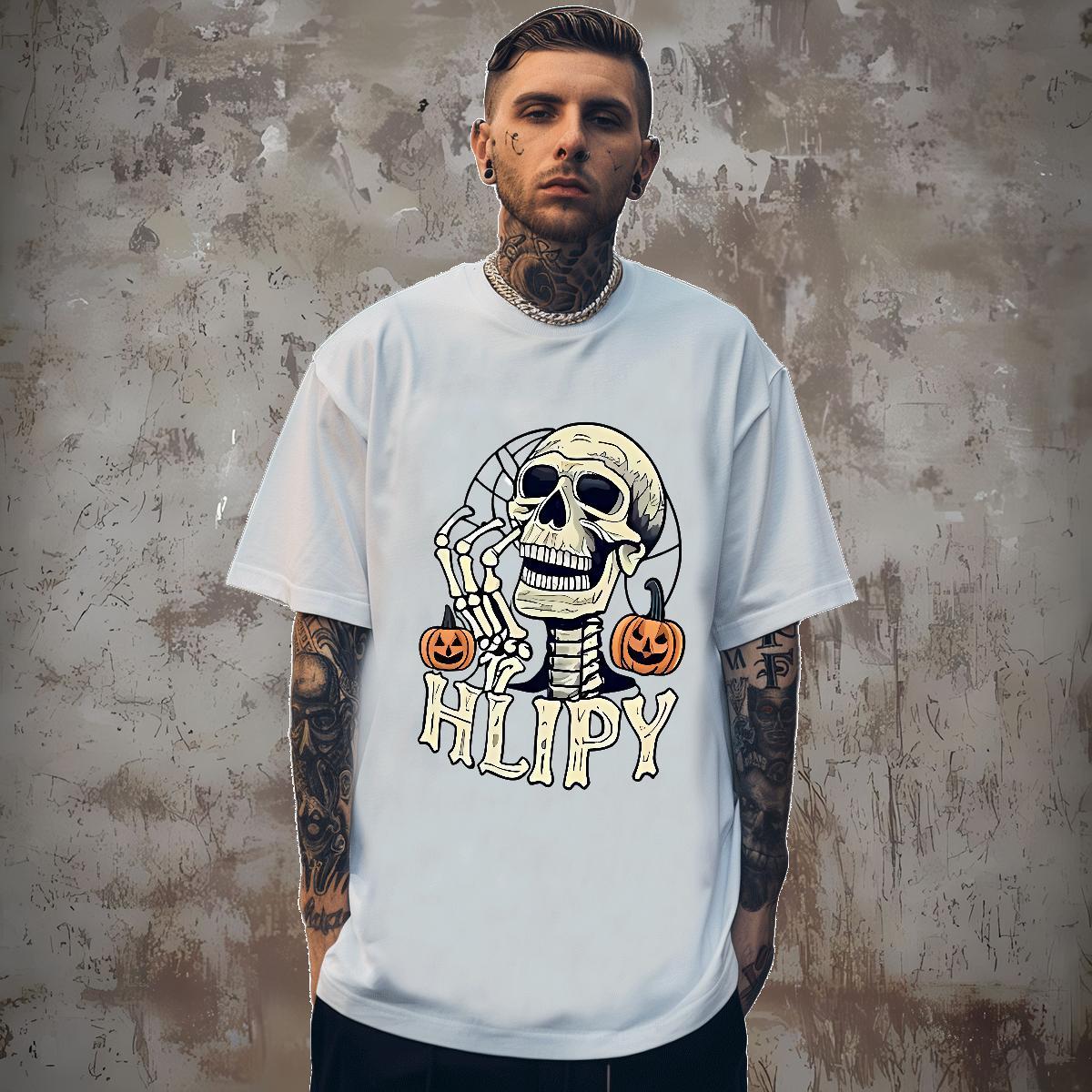 Loose Fit Man T Shirts 230g Cotton skull Spring Summer DIY Printed Breathable Soft Men Clothes T-Shirt New Clothings