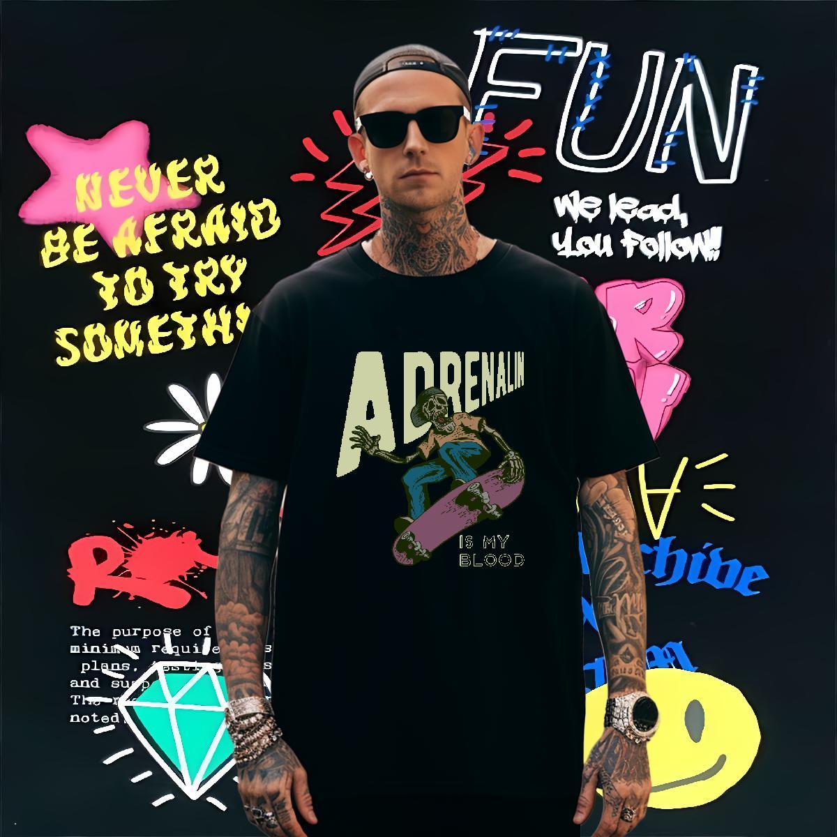 Free Shipping Men T Shirts 100% Cotton 230g skull Hip Hop Black White Crew Neck Breathable Mens Tshirts Factory Direct Polos