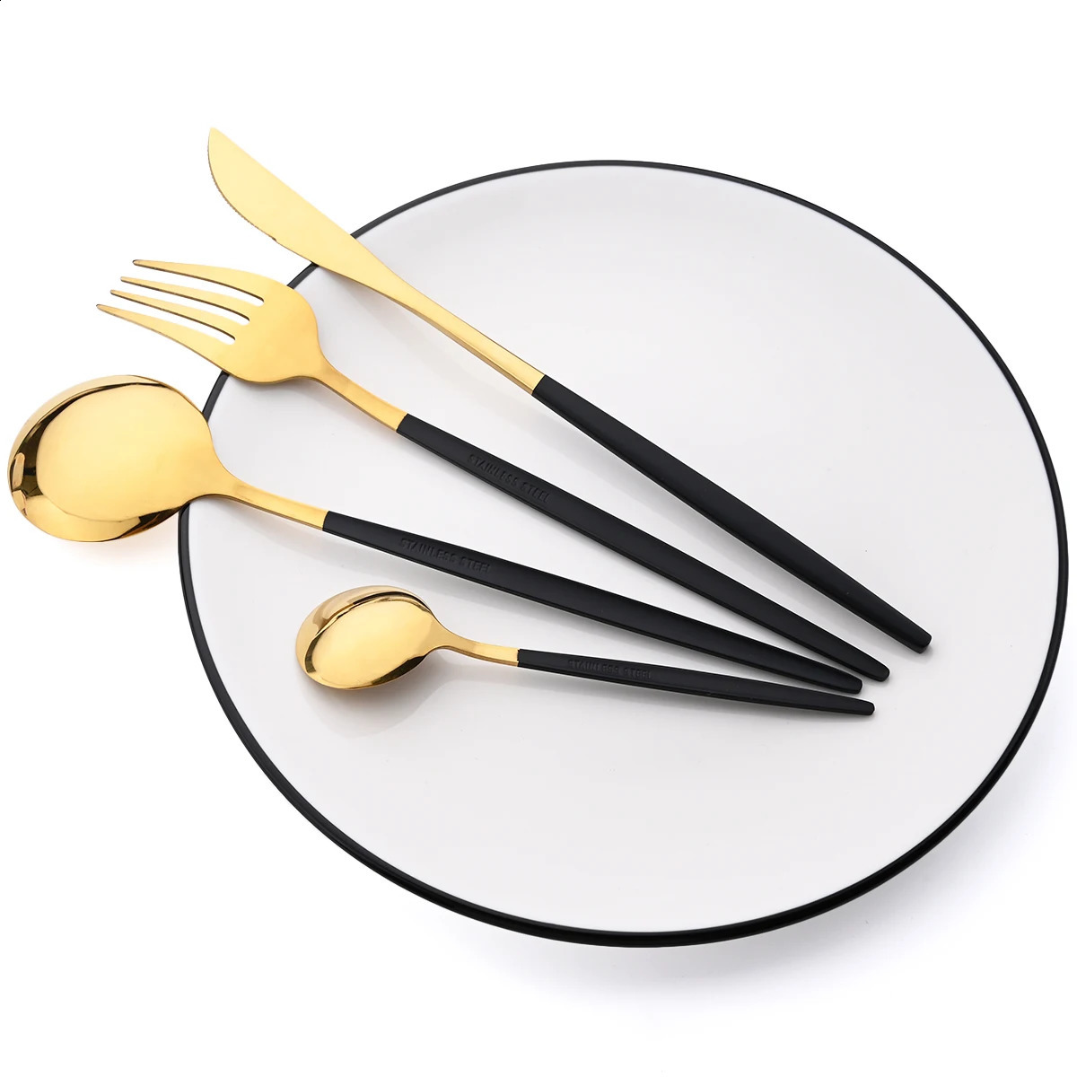 36 pieces of black gold cutlery set including knives dessert forks coffee spoons tableware stainless steel and party 240827