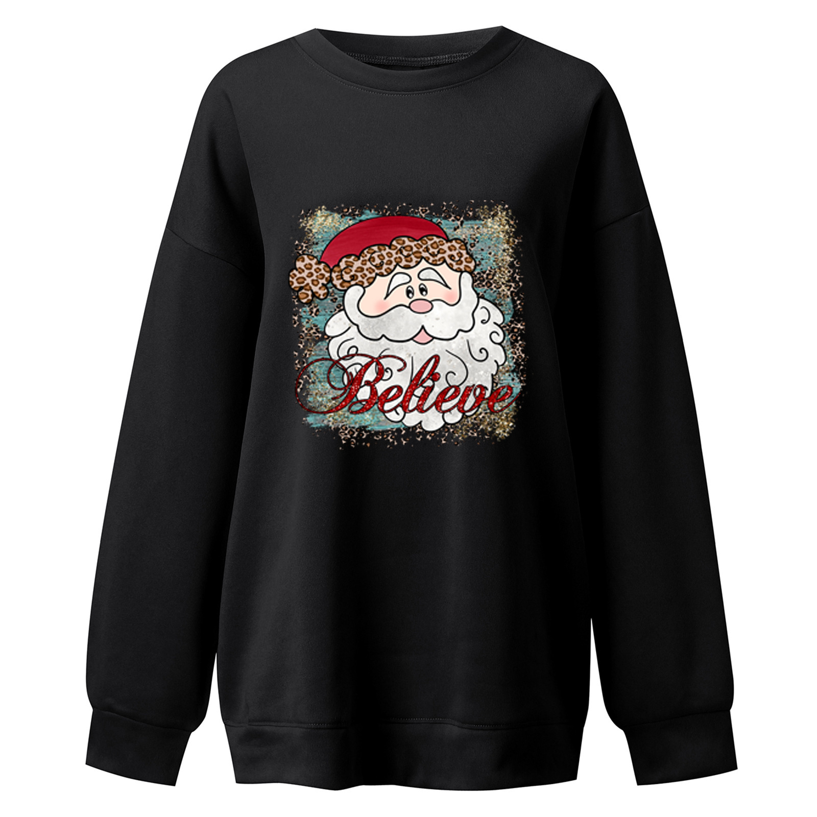 New plus size with believe pattern print and shoulder drop Christmas women's hoodie round neck dongdumaoyi