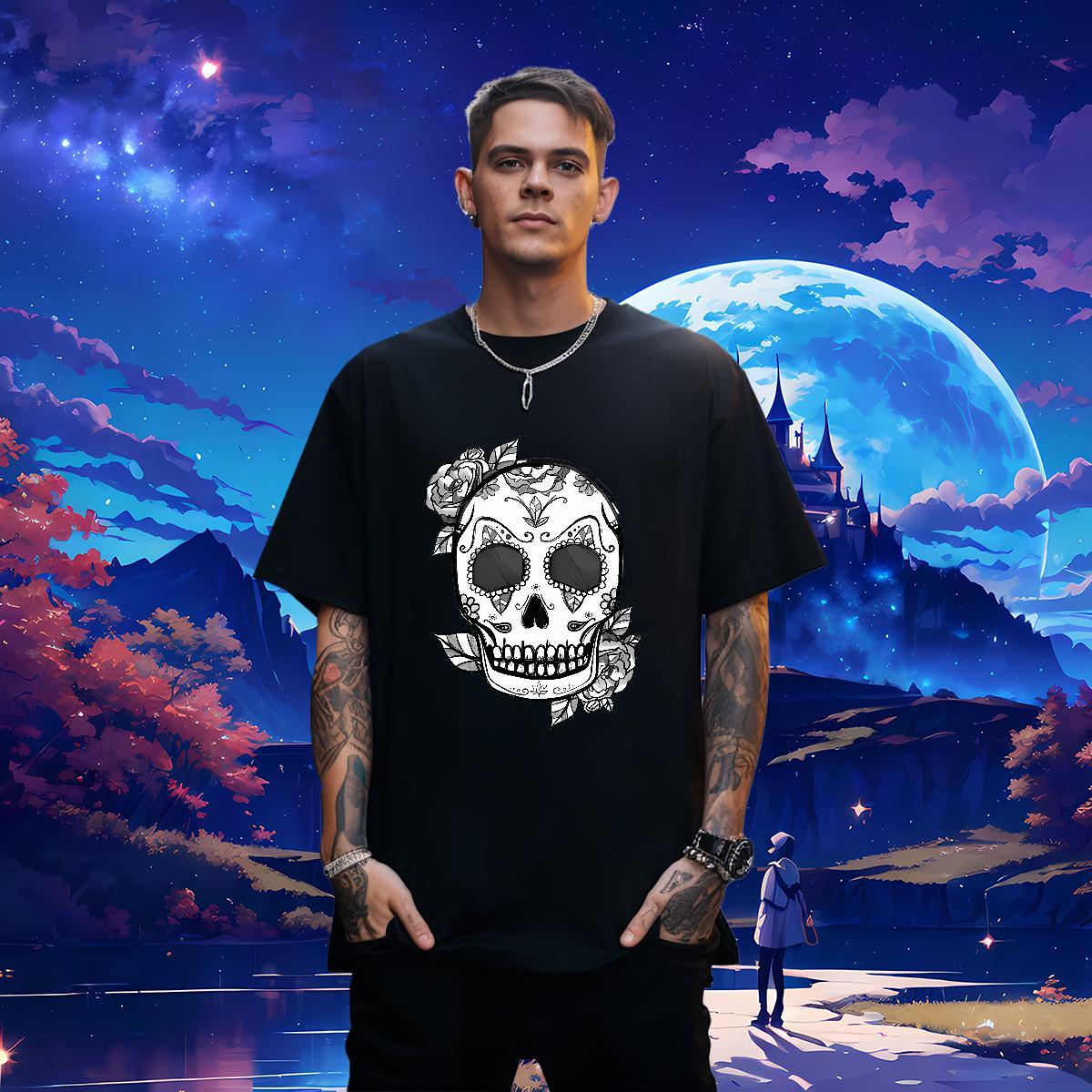 Brand T Shirt For Man 230g Pure Cotton skull Casual Beach DIY Anime Breathable Short Sleeve Tshirt for Man Woman Fashion New Top Tees