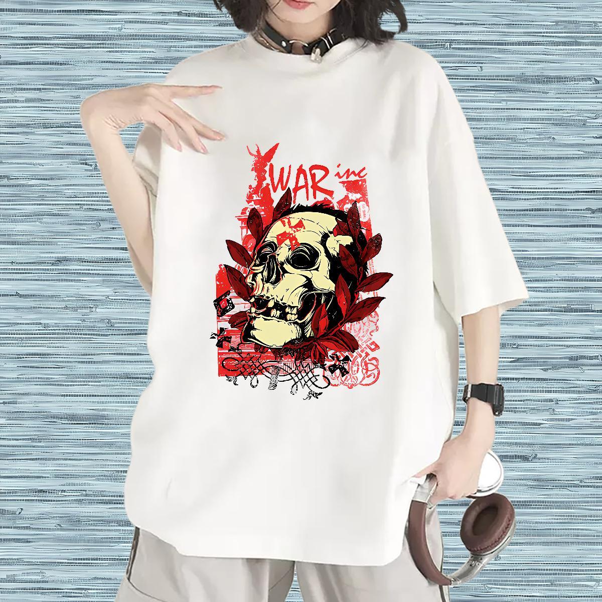 High quality Lady T shirt 230g 100% Cotton skull High Street Hip Hop T-Shirts O Neck Short Sleeves Customized Print Tops Tees