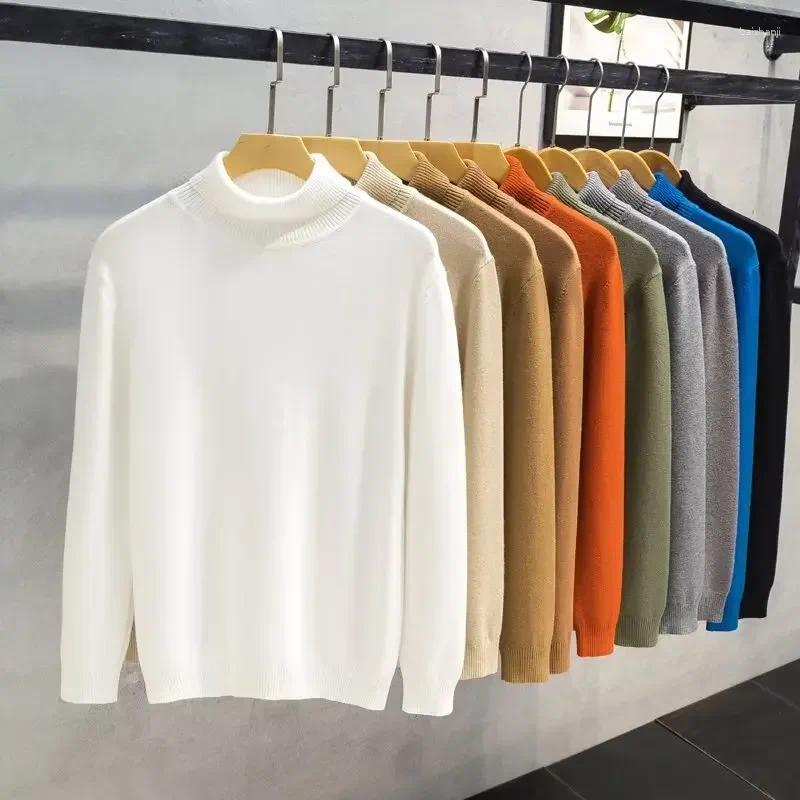 Men's Sweaters Trendy Korean Style Polo/turtle Neck Sweater Autumn Winter Solid Color Knitted Top Slimming Effect Smooths Your Silhouette