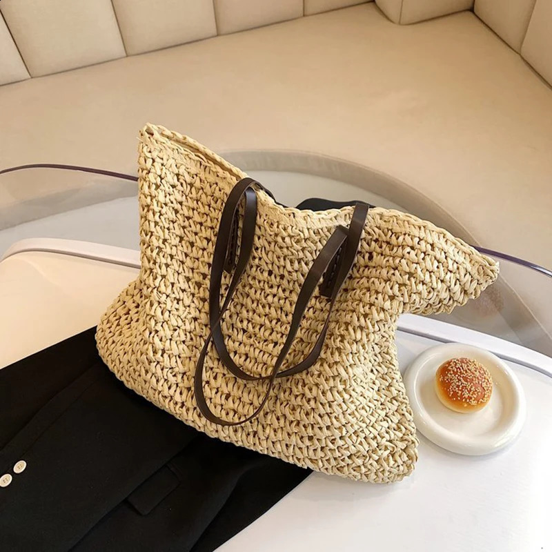 Bohemian Hollow Straw Beach Handabg Handmade Woven Shoulder Bag For Women Raffia Shopping Travel Bag Female Summer Casual Tote R250424