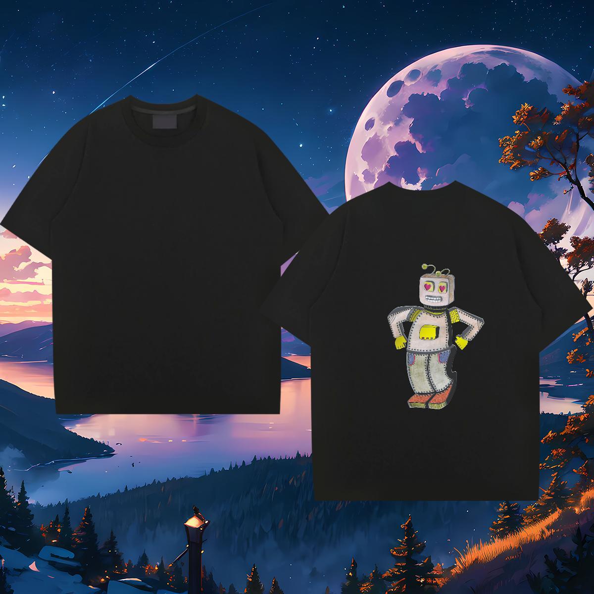Classic T Shirts Men 230g Pure Cotton robot Casual Customized Breathable Short Sleeve Men Clothes T-Shirt New Designer Polos