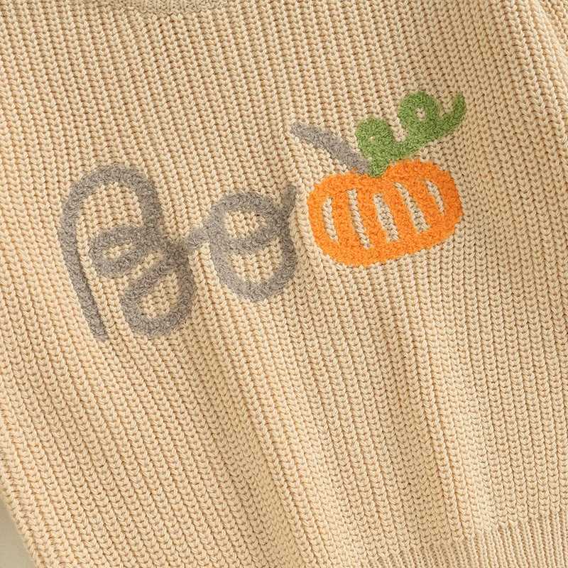 Baby girl boy knitted long sleeved autumn winter sweater letter pumpkin flower casual top childrens Halloween costume 0-3YW240824