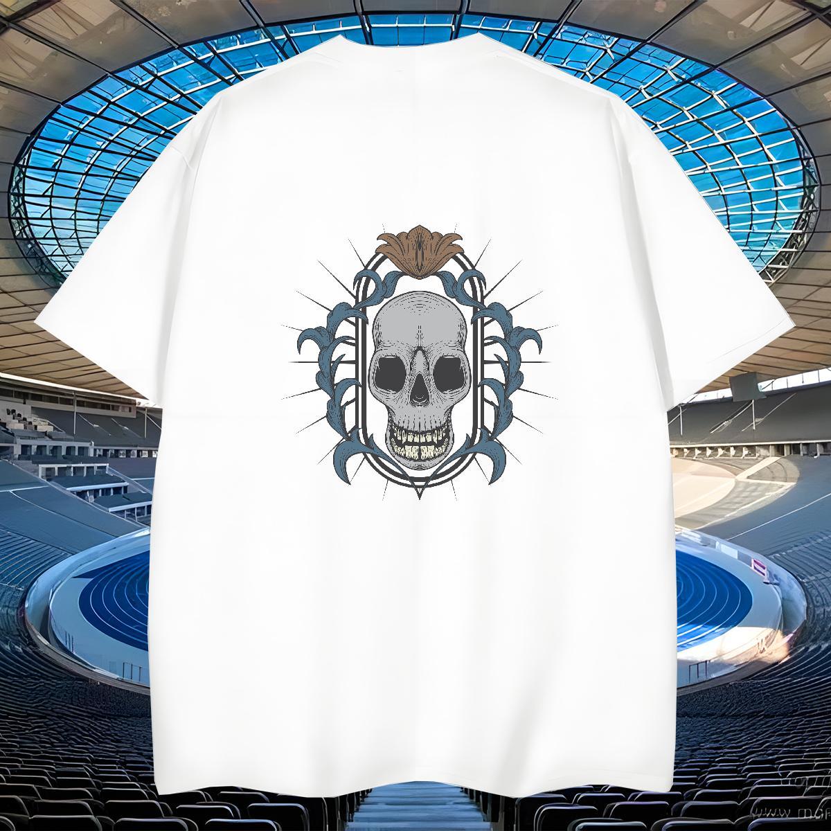 TOP Quality Man T Shirts 230g Pure Cotton skull Sport DIY Printed Crew Neck Breathable Men Tshirts New Designer Tee Shirt