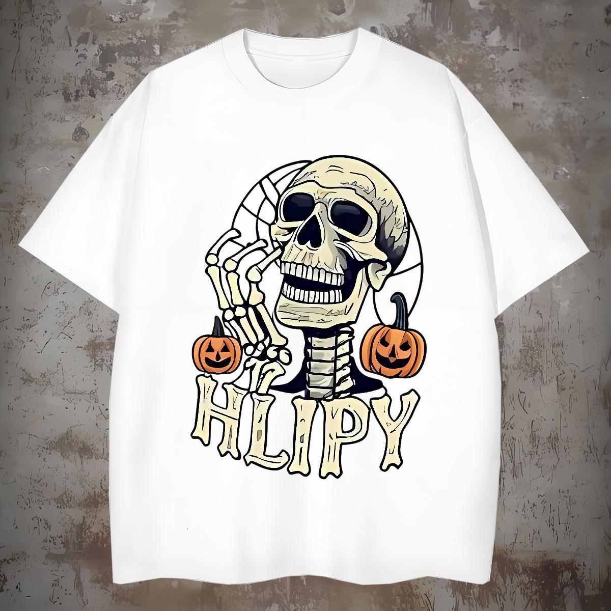 Loose Fit Man T Shirts 230g Cotton skull Spring Summer DIY Printed Breathable Soft Men Clothes T-Shirt New Clothings
