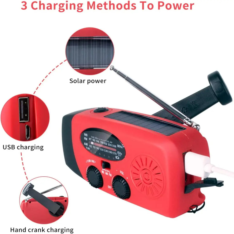 2026 Crank Solar Weather Radio, Emergency Portable AM FM NOAA Radio with Flashlight, 2000mAh Phone Charger, SOS Alarm dh910320090