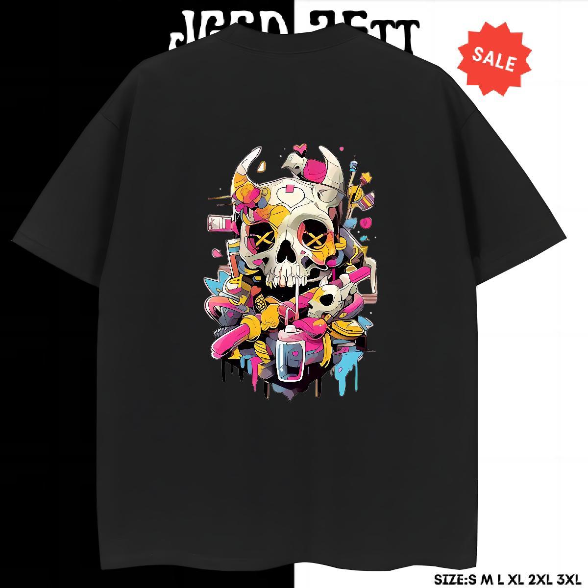 Designer T-Shirts for Men 100% Cotton 230g skull Daily Wear Floral Print Short Sleeve O-Neck Mens Tshirts Casual New Tees Shirts