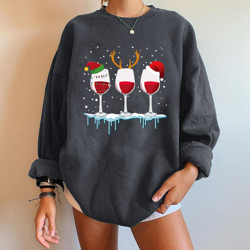 New Clothing Three Glass Letter Printed Shoulder Down Round Neck Fleece Hoodie Women's Top dongdumaoyi