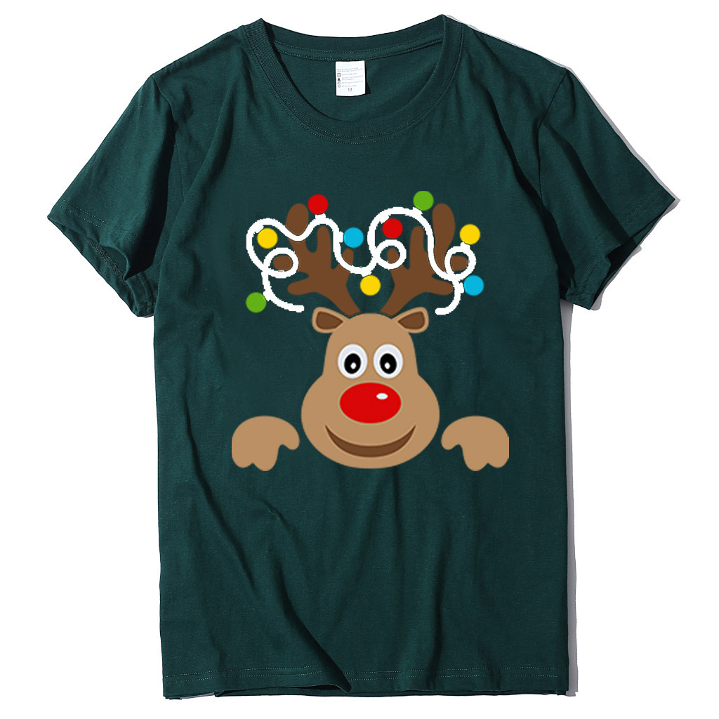 Round neck loose fitting short sleeved series Christmas deer women's T-shirt dongdumaoyi