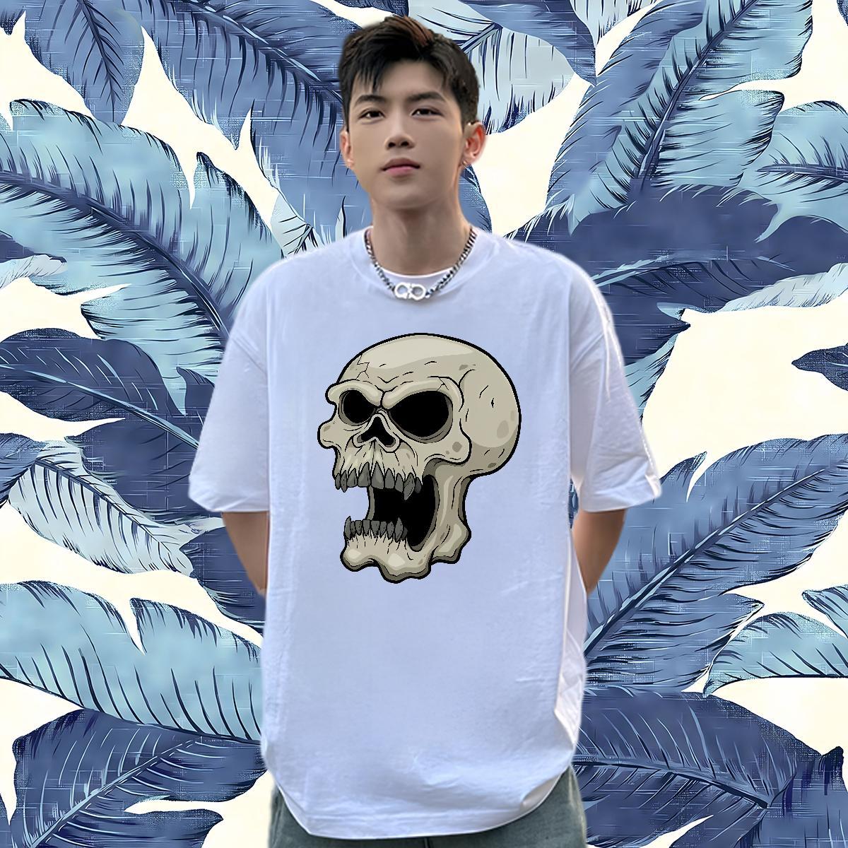 Free Shipping T shirt 100% Cotton 230g skull Casual Beach DIY Printed Breathable Mens Tshirts 2024 Wear