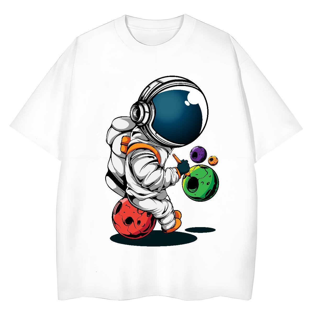 Soft Women Tshirts 230g Cotton cosmonaut Sport Woman T Shirts Breathable Crew Neck Cartoon Print Tee Shirt
