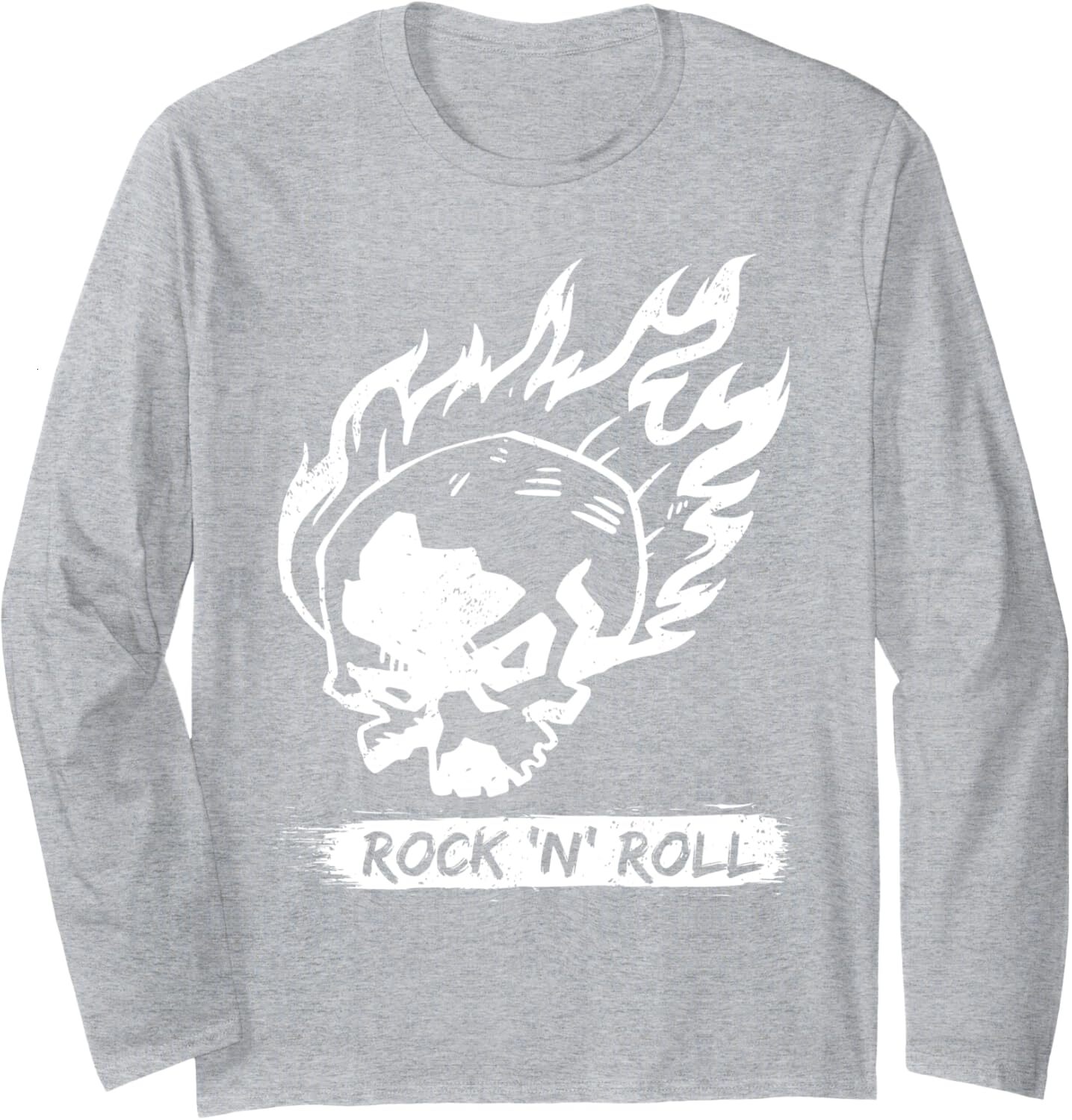 Long Sleeve Shirts for Men sweatshirt Ride Skull Fire Rock And Roll Cool Vintage Long Sleeve Tee Streetwear Casual tops clothes
