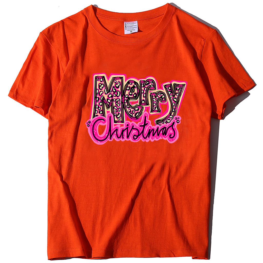 Short sleeved Merry letter printed T-shirt Christmas women's top dongdumaoyi