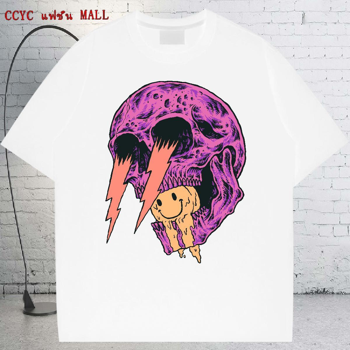 Popular Mens T Shirts 230g Pure Cotton skull Hip Hop White Plus Size Breathable Crew Neck Mens Tshirts New Tops Tees