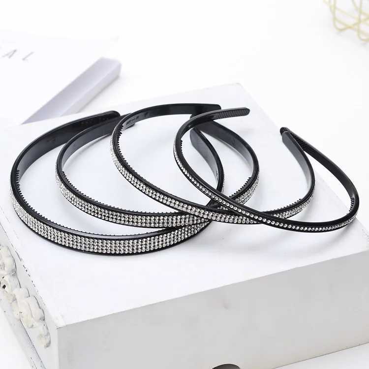 Black Rhinestone Wide Edge Shining Headband Hair Accessories Headwear M240826