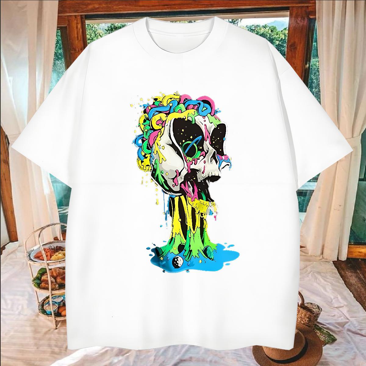 Popular Mens T Shirts 100% Cotton 230g skull Hip Hop Street DIY Anime Breathable Short Sleeve Men Clothes T-Shirt 2024 DIY Top Tees
