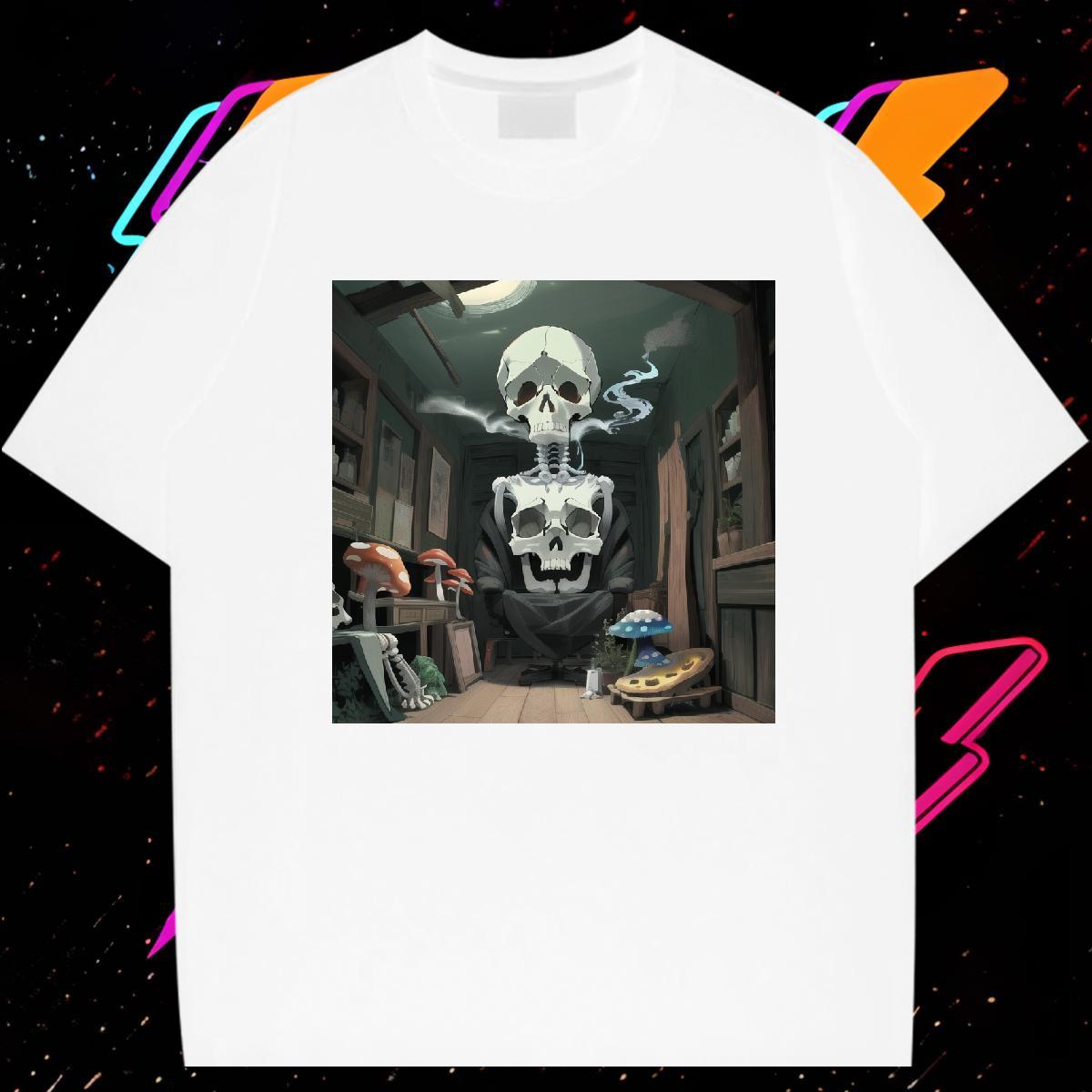 Soft T shirt 100% Cotton 230g skull Hip Hop Street Black White Breathable Crew Neck Men Tees 2024 Tee Shirt