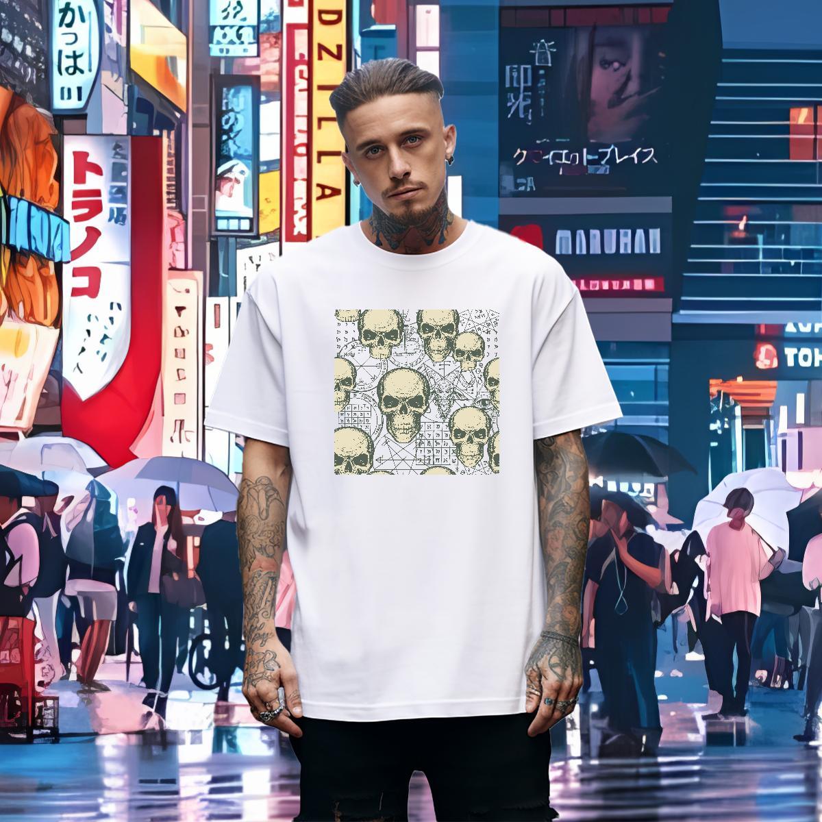 Soft T-Shirts for Men 100% Cotton 230g skull Hip Hop Custom Big Size Breathable Short Sleeve Men Tops Tees DIY Customized Tee Shirt