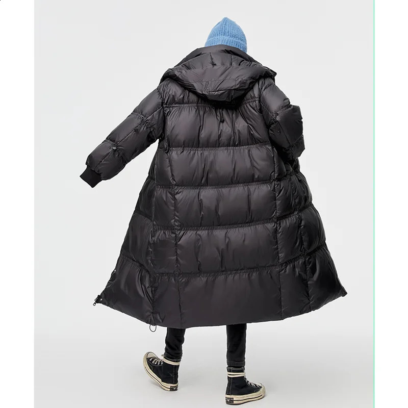 Women Black Long Down Clothes Windproof Warm Hooded Straight Coat Simplicity Baggy Comfortable Puffer Padded Outwear Tops Winter 240824