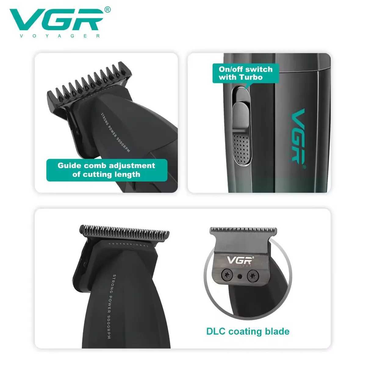 Original VGR 0mm metal free electric beard trimmer suitable for mens body and facial electric hair clippers rechargeable W240824