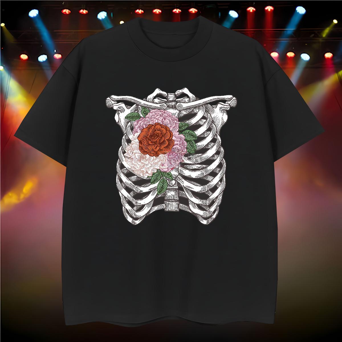 Popular T Shirts Men 100% Cotton 230g flower Summer Casual Oversized O-Neck Short Sleeve Mens Tshirts Fashion Design Tees