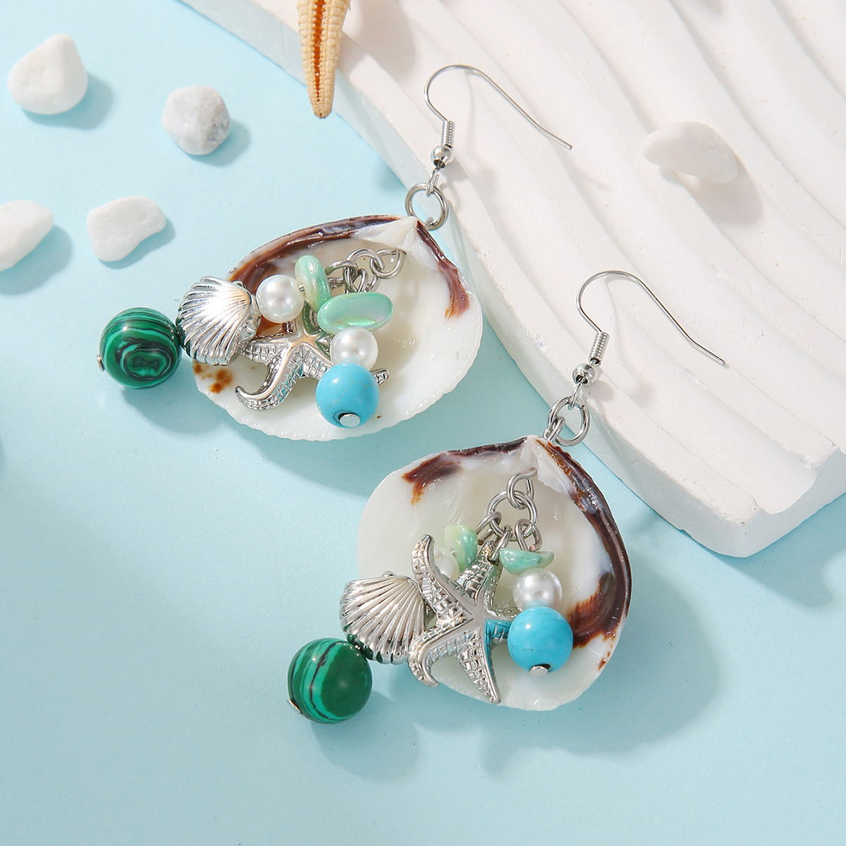 Earrings Bohemian beach vacation style shell bead pendant earrings