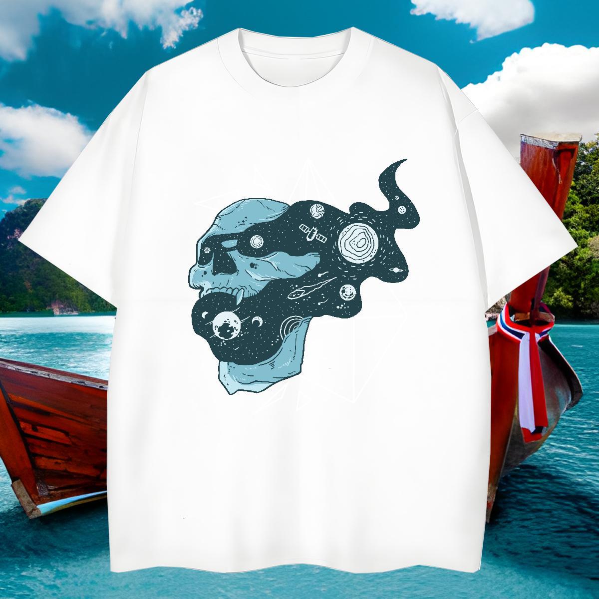 Comfortable T-Shirts for Men 100% Cotton 230g skull Beach Asian Size Pure Cotton Men Tshirts 2024 Summer Polos