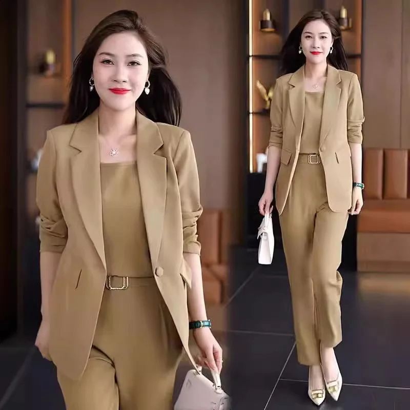 Summer Thin Jacket Blazer Casual Pencil Pants Vest Three Piece Set Elegant Womens Pants Set Office Outfits Business Clothing 240826