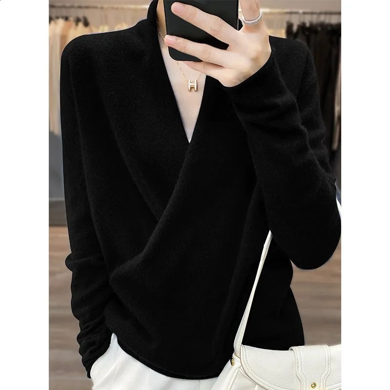 100% Merino wool kimono zipper suitable for womens Vneck loose and fashionable sweaters spring summer cashmere knitted tops 240826