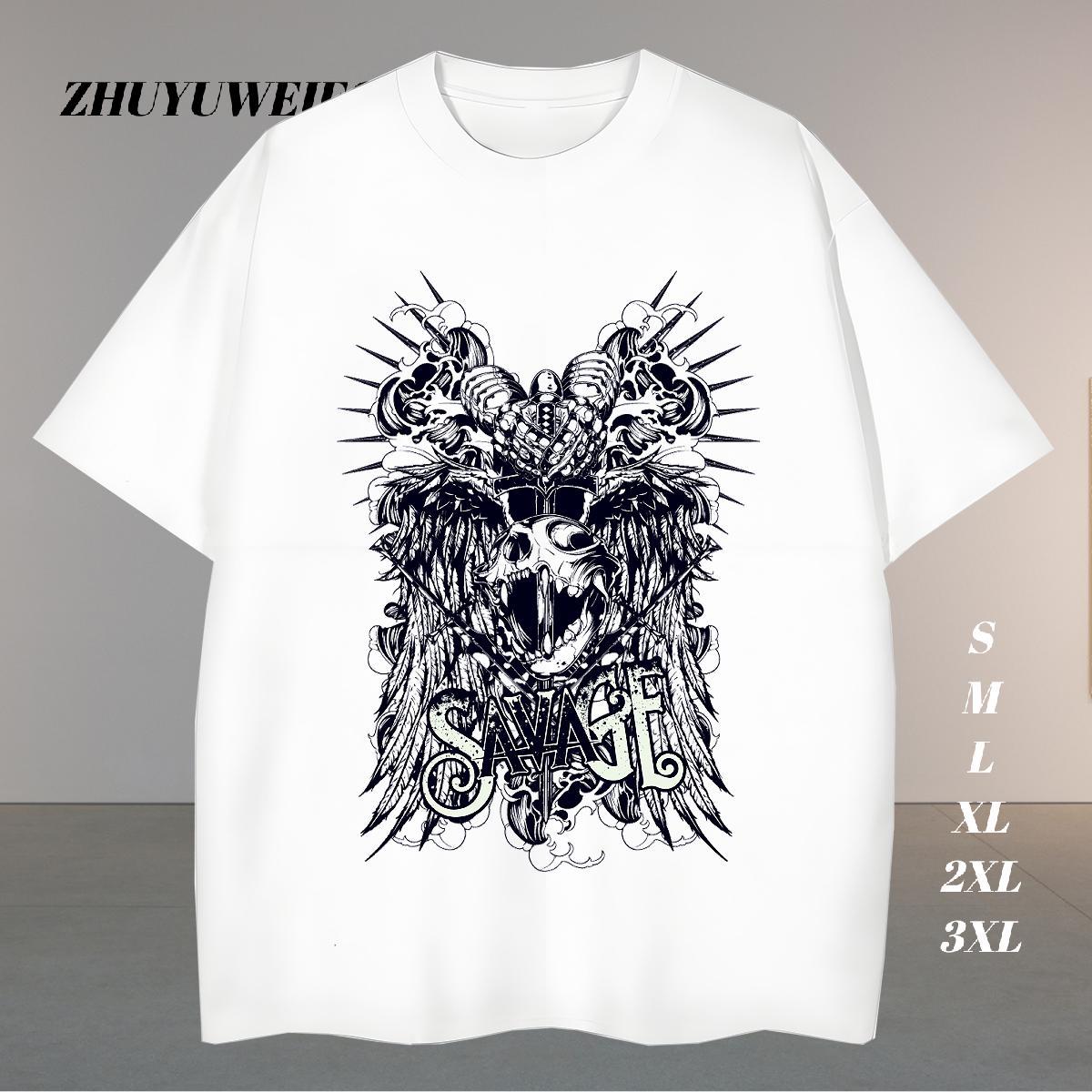 Unisex Men T Shirts 230g Pure Cotton skull Hip Hop Street Custom Big Size Breathable Soft Men Tees New Clothes