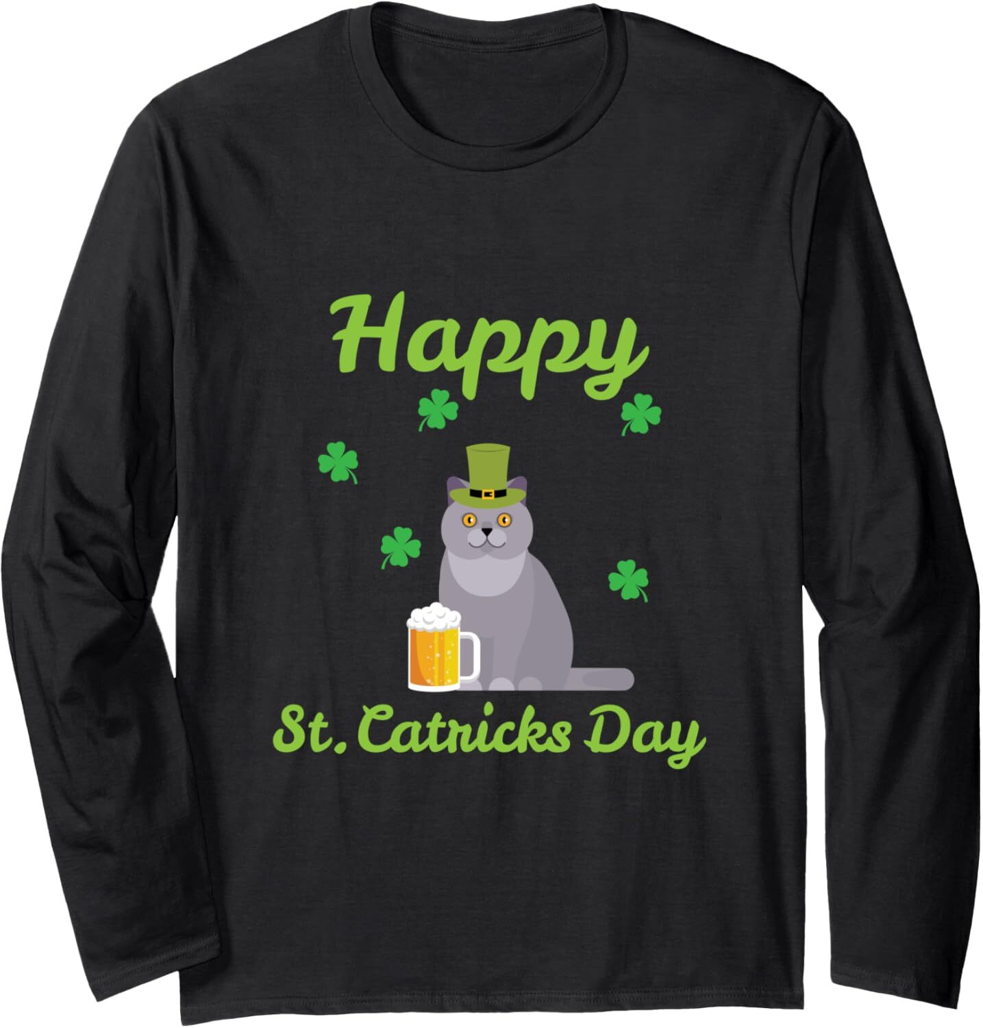 Long Sleeve Shirts for Men sweatshirt Happy St. Catricks Day Funny St. Patricks Cat Lovers Long Sleeve Tee Streetwear Casual tops clothes