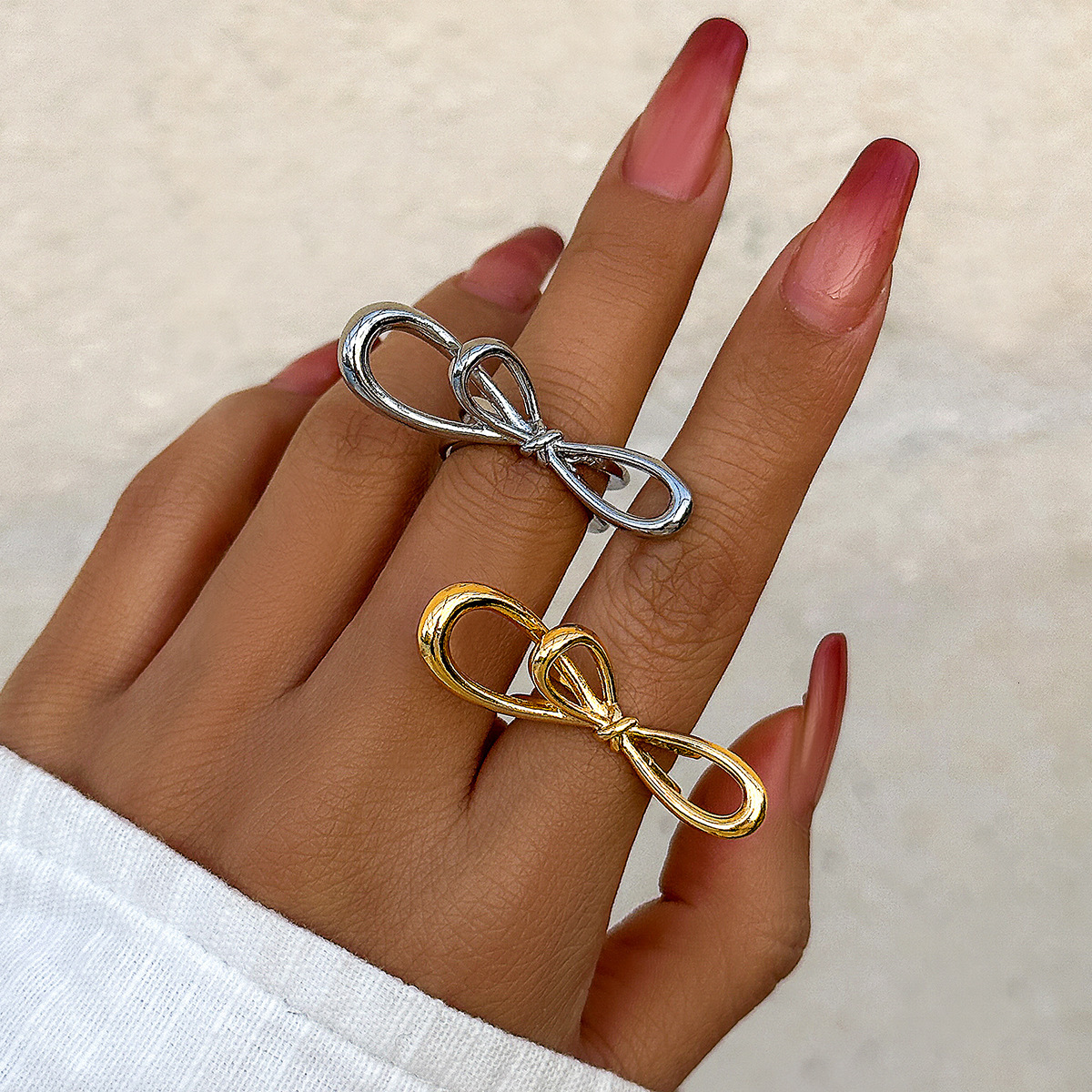 Jewelry Metal Texture Smooth Butterfly Female Simple and Exaggerated French Bow Ring