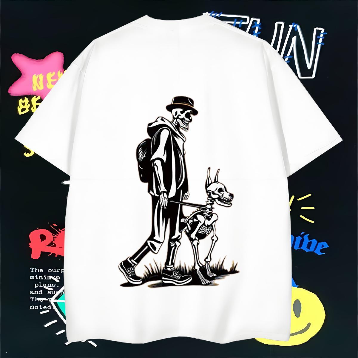 Soft T-Shirts for Men 230g Pure Cotton skull Sports Casual Oversized Round Neck Short Sleeve Mens Tshirts Classic Tops Tees